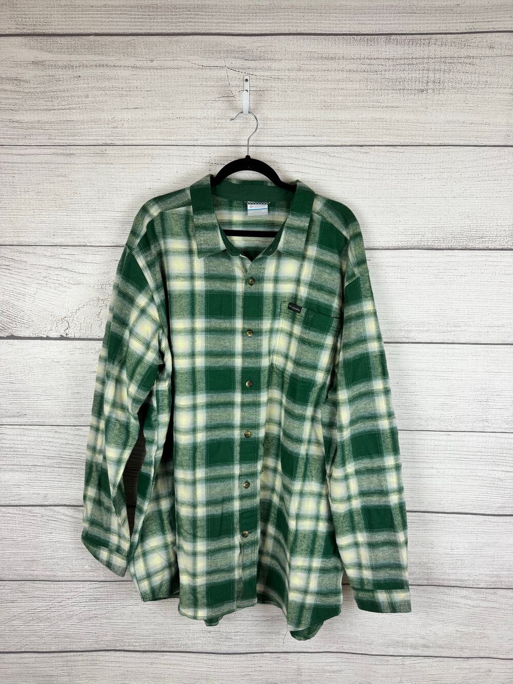 Columbia Men's Pitchstone Heavyweight Green Plaid Button Up Flannel Shirt 2XT